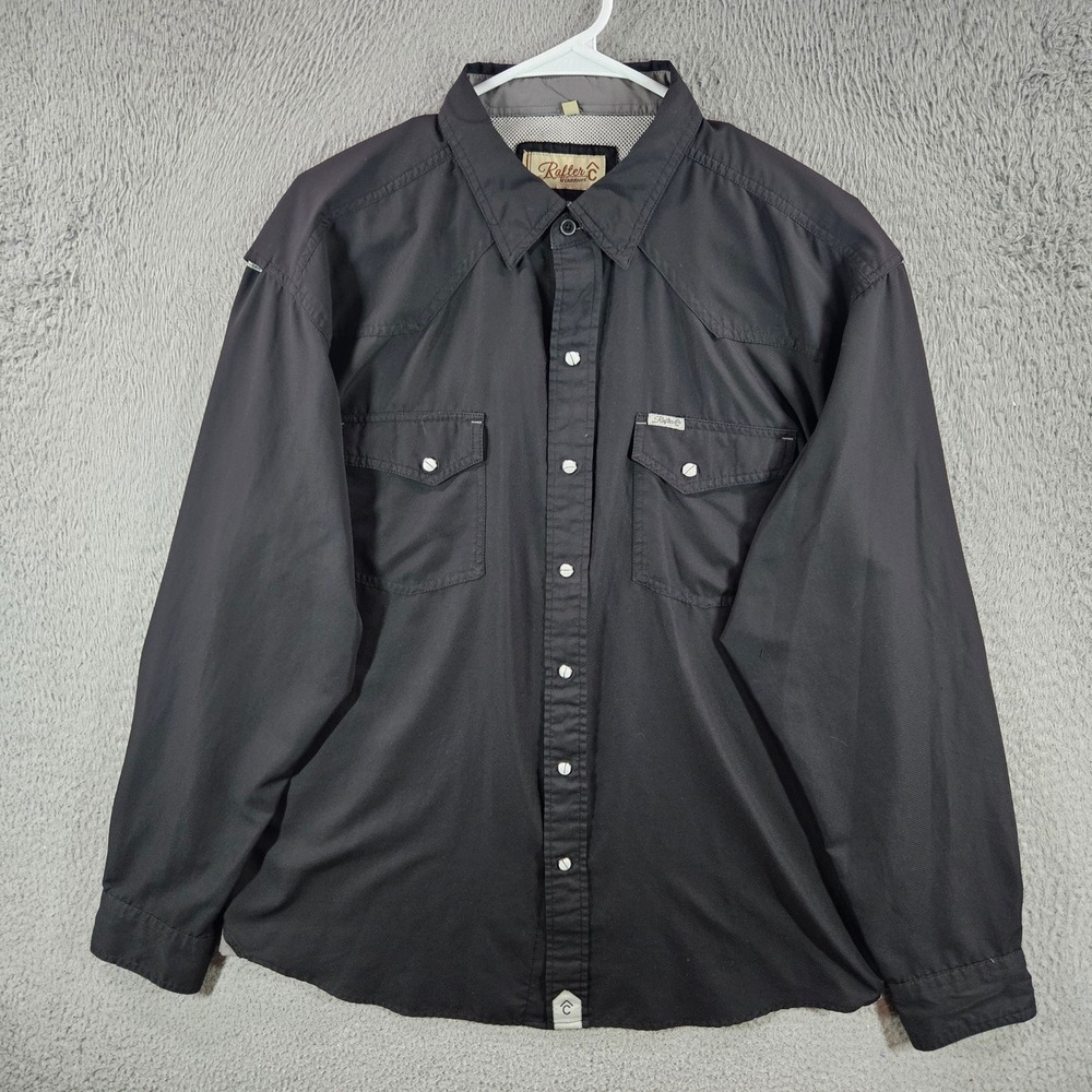 Rafter C Outdoors Mens Black Western Snap Shirt Long Sleeve Pearl Snap Large